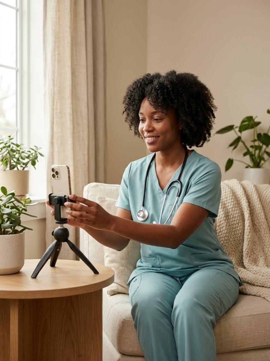 A nurse practitioner filming content for Sipra